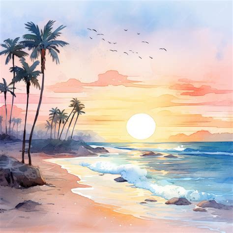 beginner easy beach watercolor painting|beach sunset watercolor painting videos.